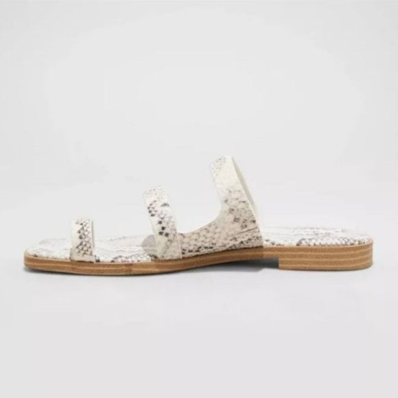 a new day Shoes - A New Day Marilyn Snake Print Toe Loop Slide Sandals White 8.5